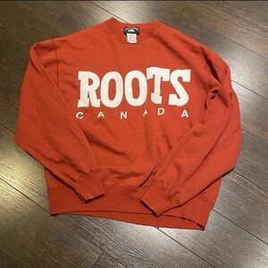 Vintage ROOTS Crewneck Pullover Sweater Mens Size S Red Boxy Oversized Fit